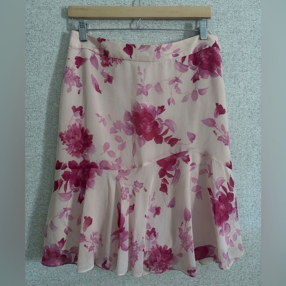 Banana Republic pink floral tiered silk skirt romantic coquette girl NWT size 6